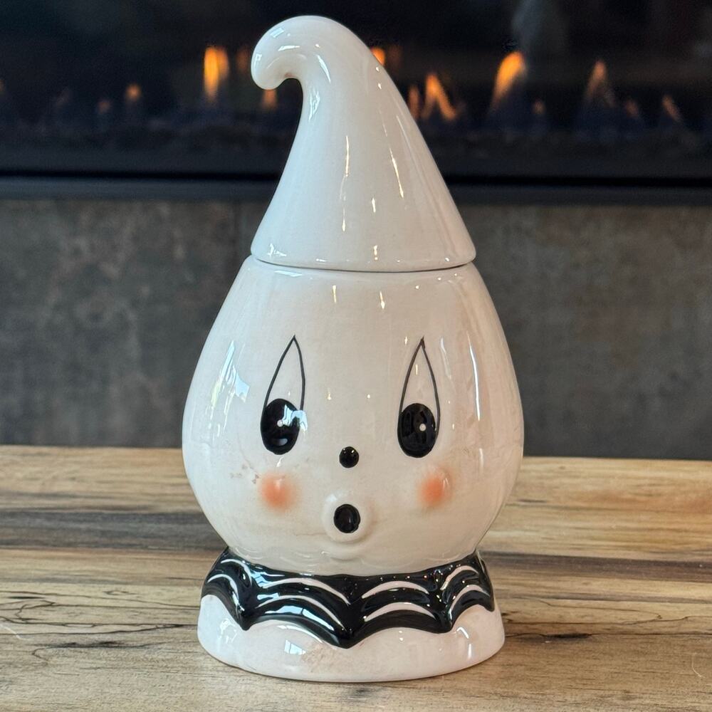 Johanna Parker Halloween Boo Gus Ghost Small Ceramic Candy Canister Jar 7"